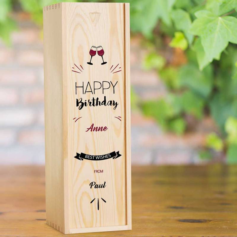 Best Wishes Birthday Personalised Wooden Single Wine Box (INCLUDES WINE)