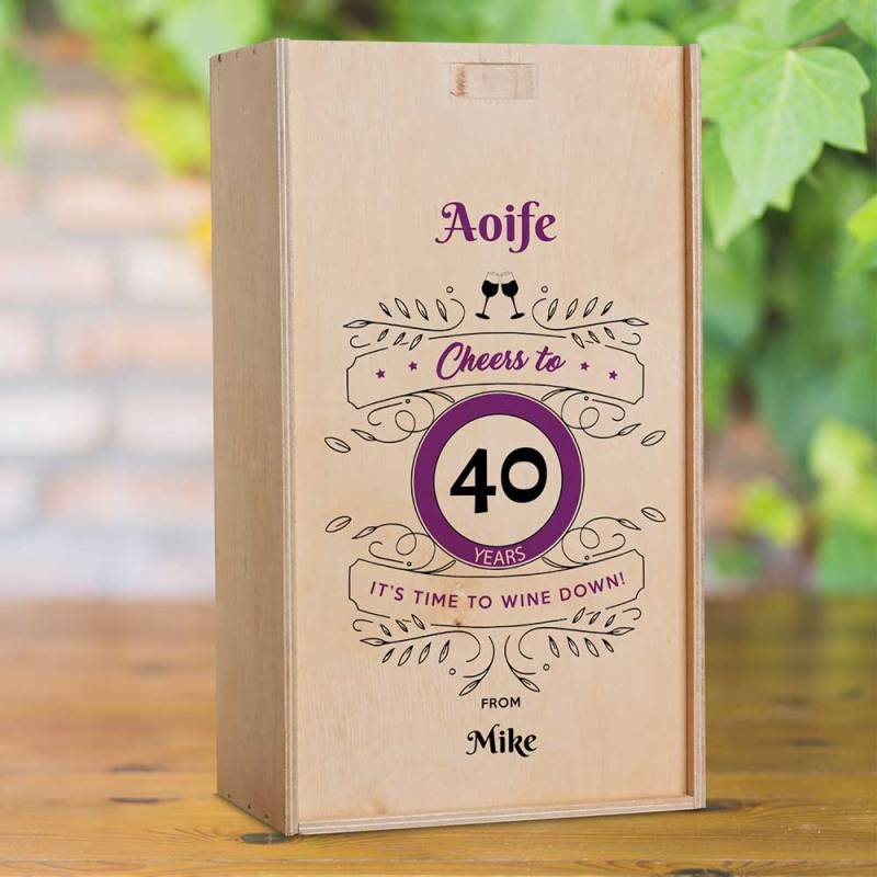 Cheers Birthday Purple Personalised Wooden Double Wine Box (INCLUDES WINE)