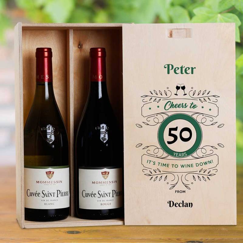 Cheers Birthday Green Personalised Wooden Double Wine Box (INCLUDES WINE)