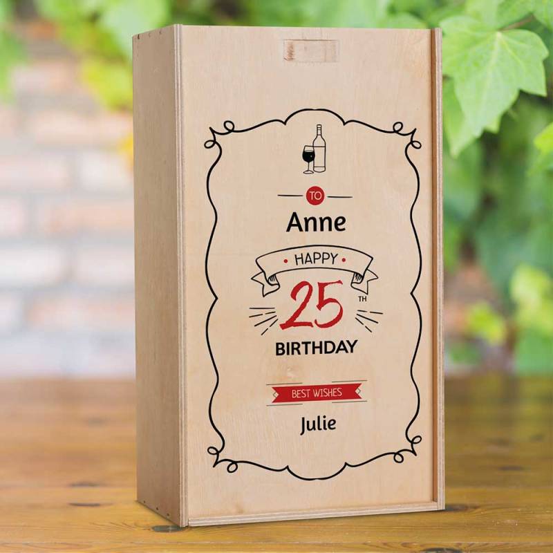 Frame Red Design Birthday Personalised Wooden Double Wine Box (INCLUDES WINE)