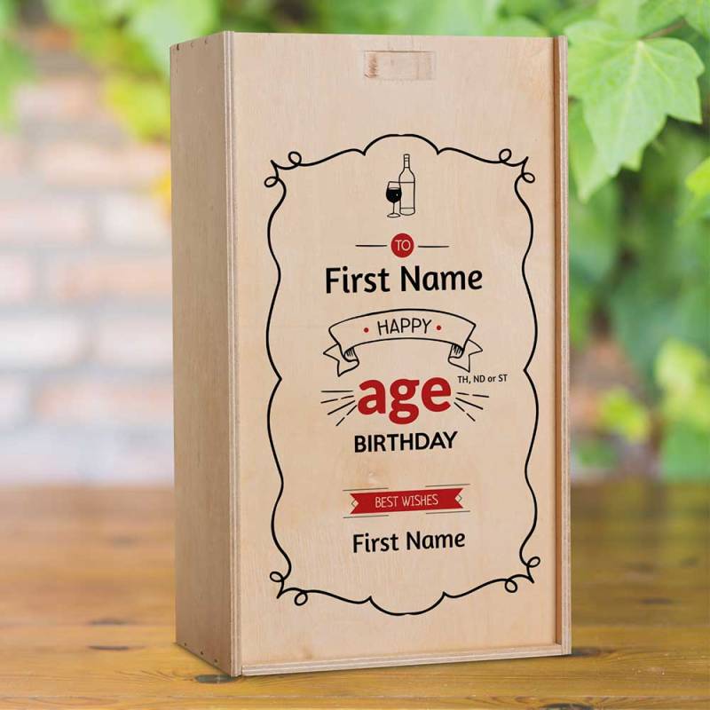 Frame Red Design Birthday Personalised Wooden Double Wine Box (INCLUDES WINE)