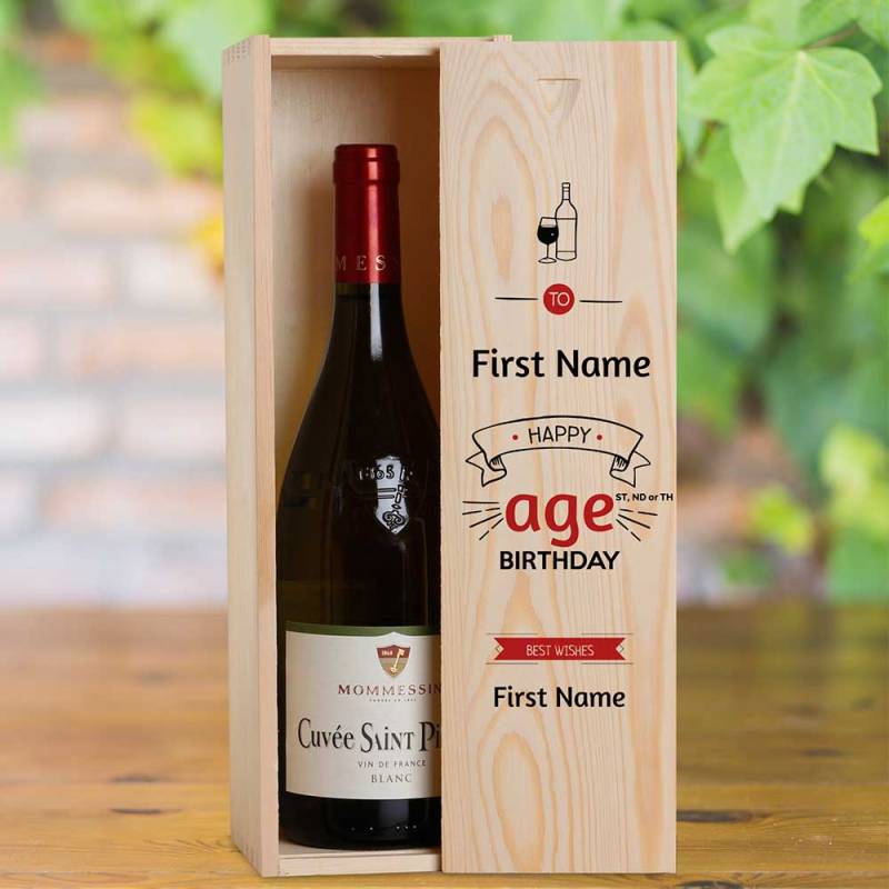 Happy Birthday Red Design Personalised Wooden Single Wine Box (INCLUDES WINE)