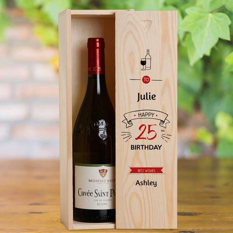 Happy Birthday Red Design Personalised Wooden Single Wine Box (INCLUDES WINE)