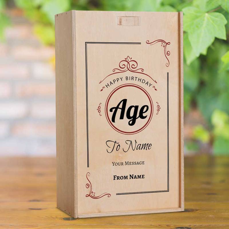 Age Design Birthday Personalised Wooden Double Wine Box (INCLUDES WINE)