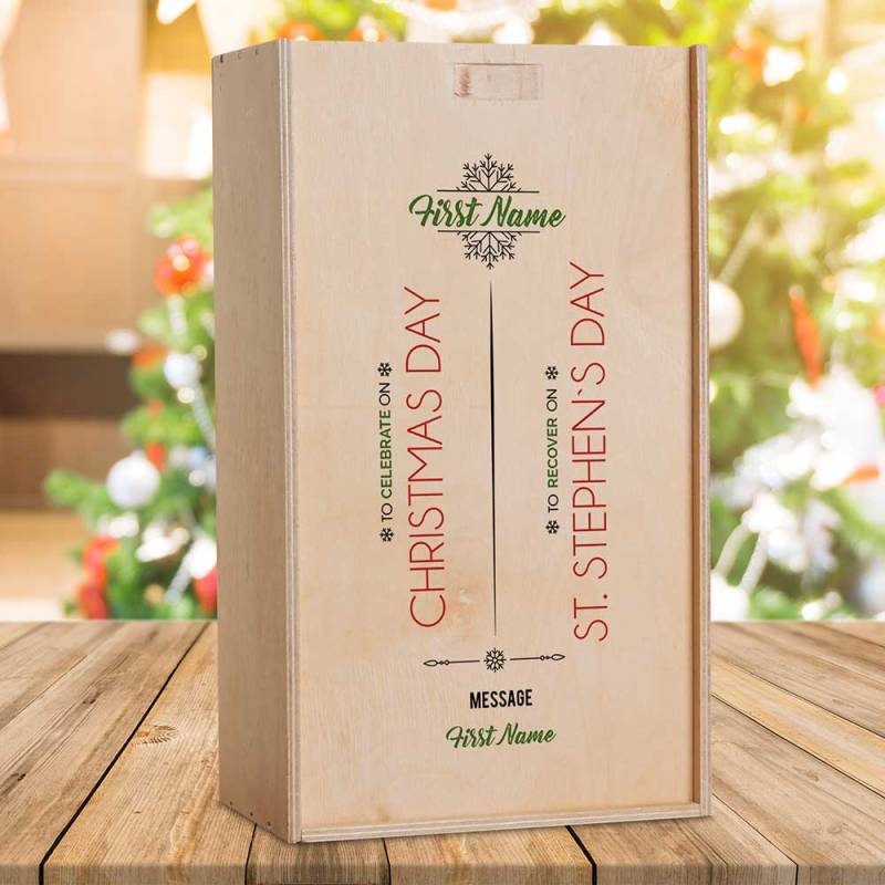 Christmas & Stephens Day Personalised Wooden Double Wine Box (INCLUDES WINE)