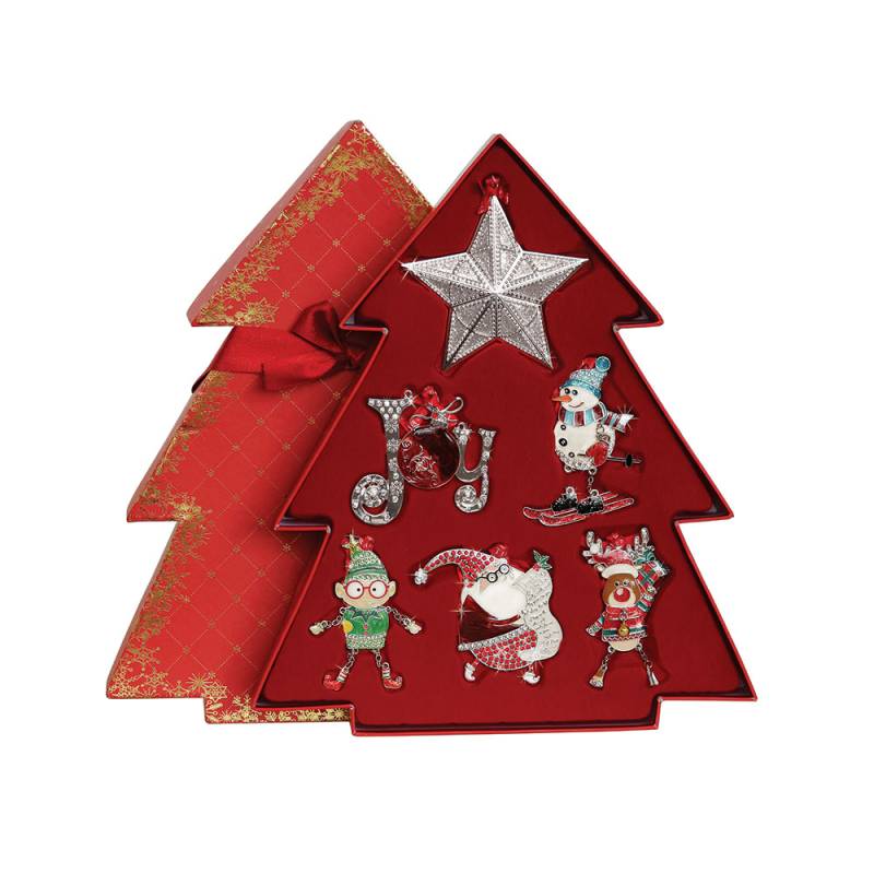 Set of 6 Sparkle Decorations - Christmas Tree Giftbox