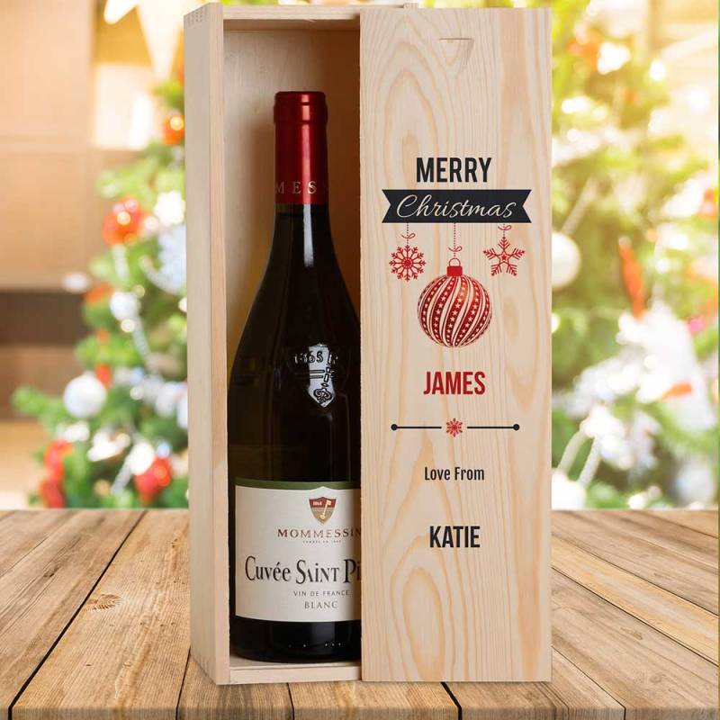 Merry Christmas Personalised Wooden Single Wine Box (INCLUDES WINE)