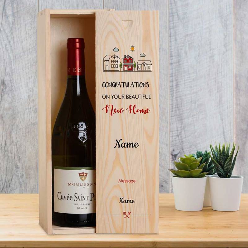 New Home Personalised Wooden Single Wine Box (INCLUDES WINE)