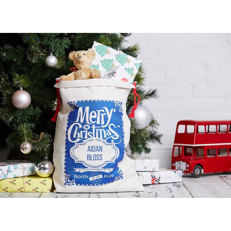 Merry Christmas Christmas Santa Sack - Blue