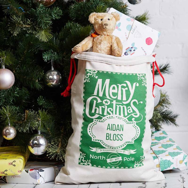 Merry Christmas Christmas Santa Sack - Green