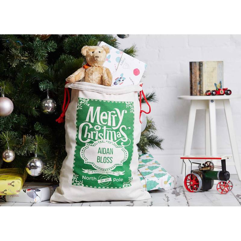 Merry Christmas Christmas Santa Sack - Green