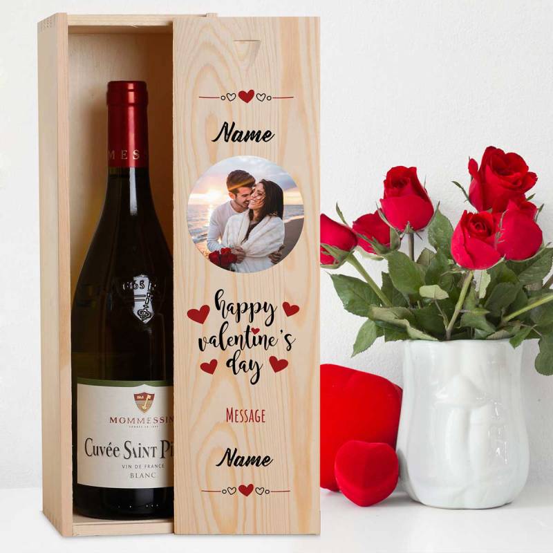 Valentines Photo Personalised Wooden Single Wine Box