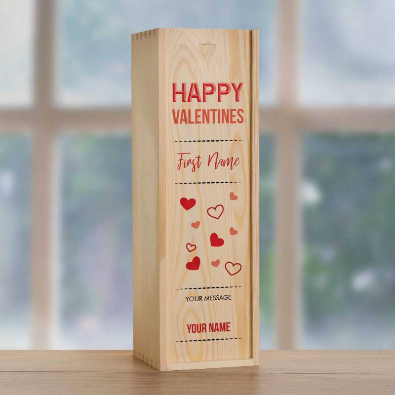 Happy Valentines Personalised Wooden Single Wine Box