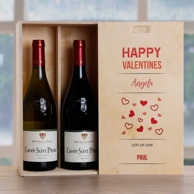 Happy Valentines Personalised Wooden Double Wine Box