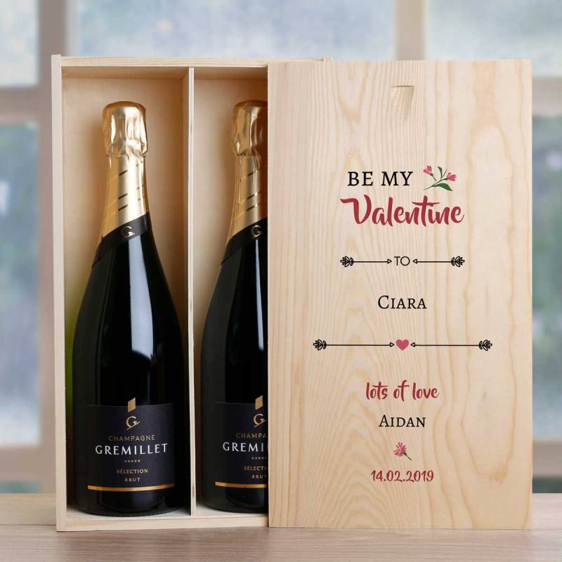 Be My Valentine Personalised Double Wooden Champagne Box