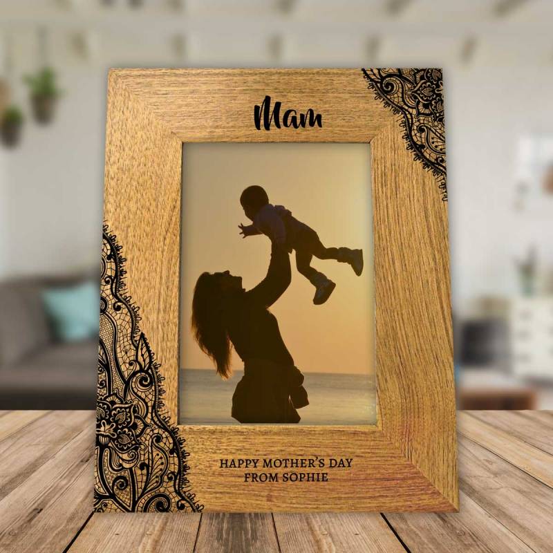 Lace Engraved Any Message Solid Oak Effect Picture Frame