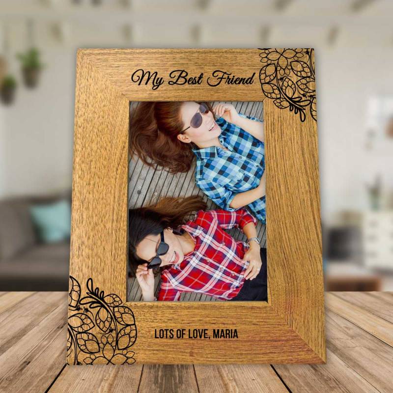 Leaf Engraved Any Message Solid Oak Effect Picture Frame