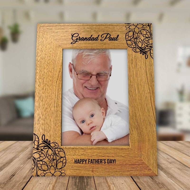 Leaf Engraved Any Message Solid Oak Effect Picture Frame