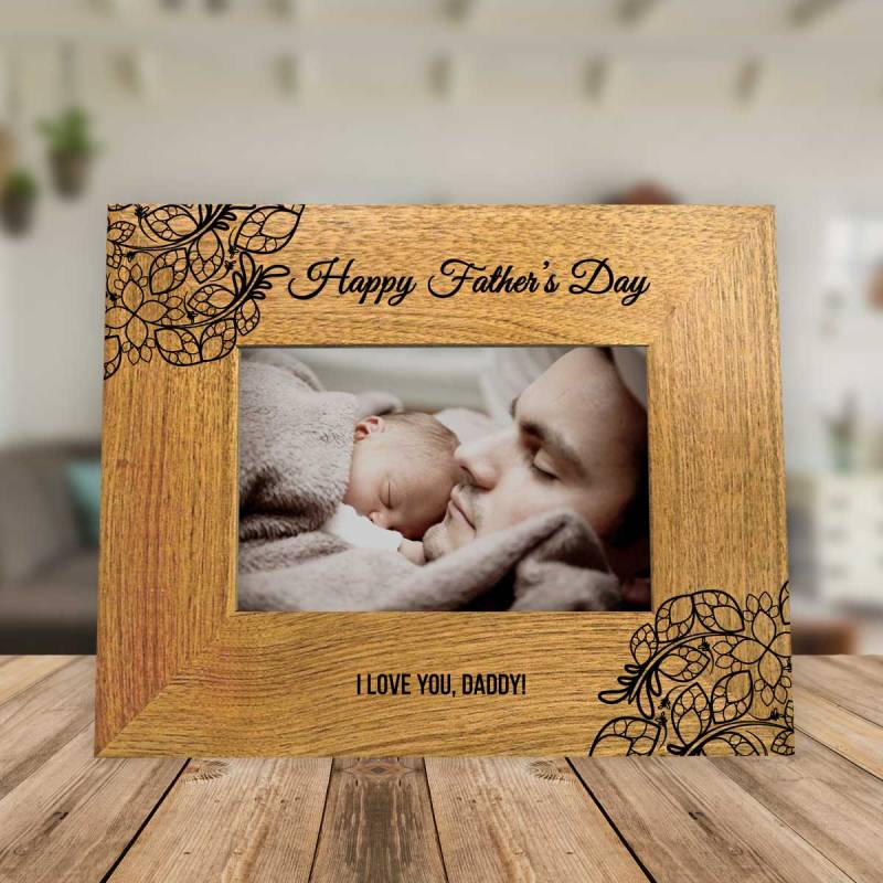 Leaf Engraved Any Message Solid Oak Effect Picture Frame