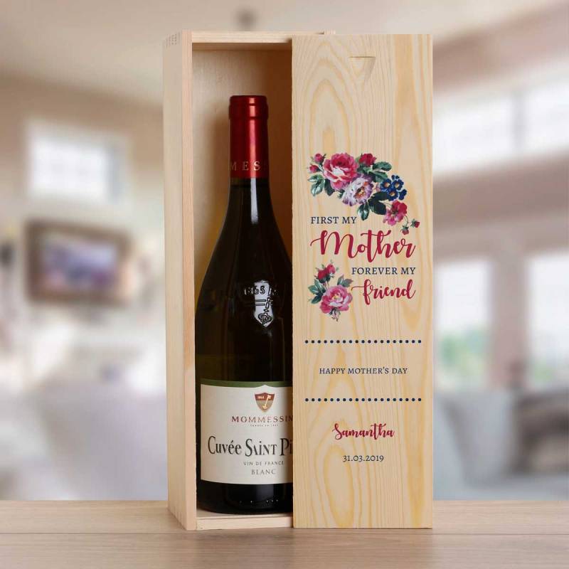 Happy Mother's Day Personalised Wooden Single Wine Box (INCLUDES WINE)