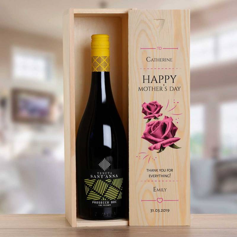 Happy Mother'S Day Personalised Wooden Single Wine Box (Includes Wine)