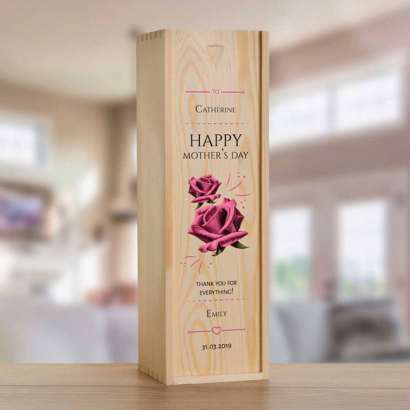 Happy Mother'S Day Personalised Wooden Single Wine Box (Includes Wine)