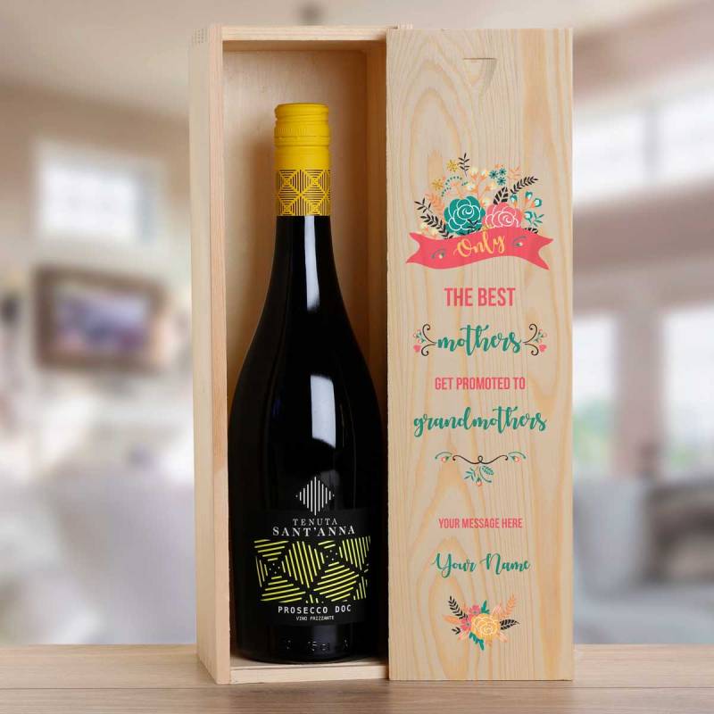 Only The Best Mothers Are Promoted To Grandmothers Personalised Wooden Single Wine Box (Includes Wine)