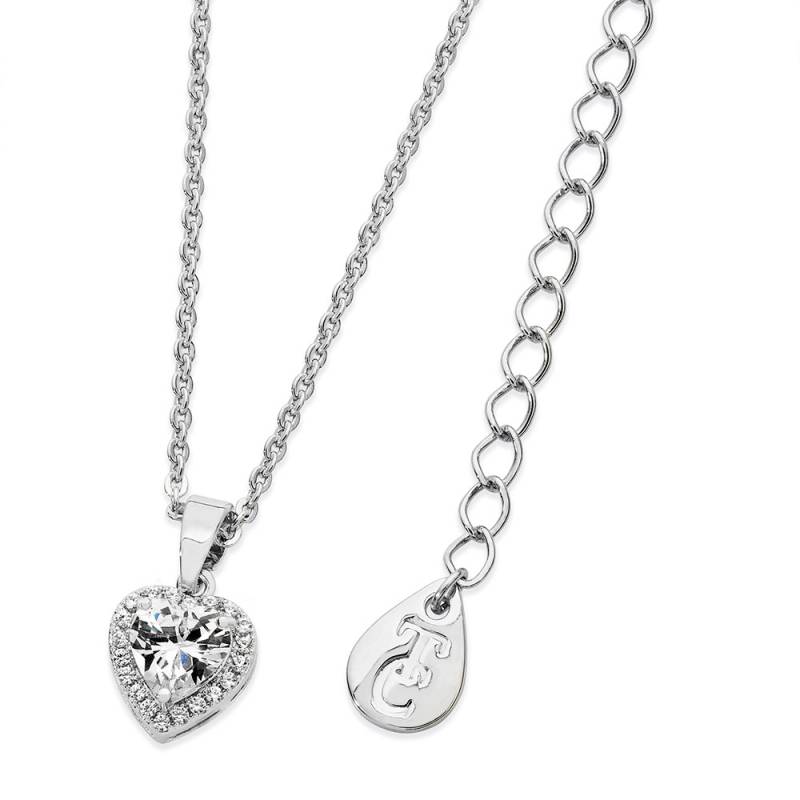 Diamante Heart Drop Pendant Silver