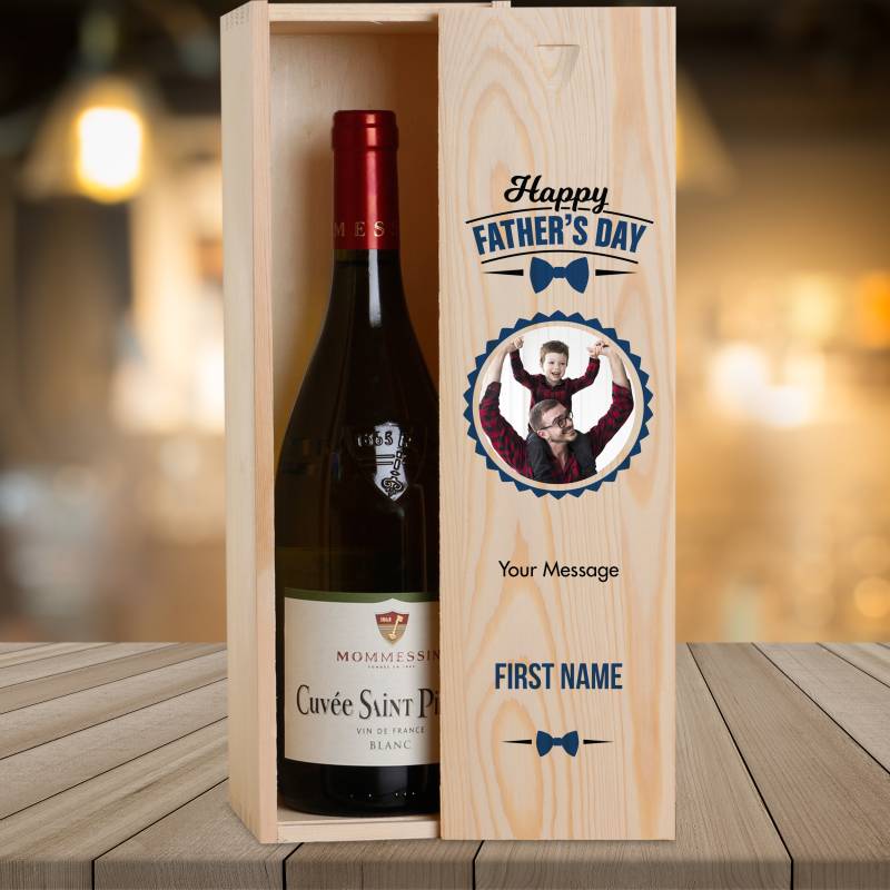 Father's Day Photo Personalised Wooden Single Wine Box (Includes Wine)