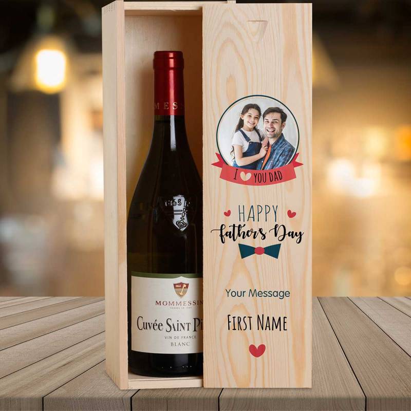 I Love You Dad Personalised Wooden Single Wine Box (Includes Wine)