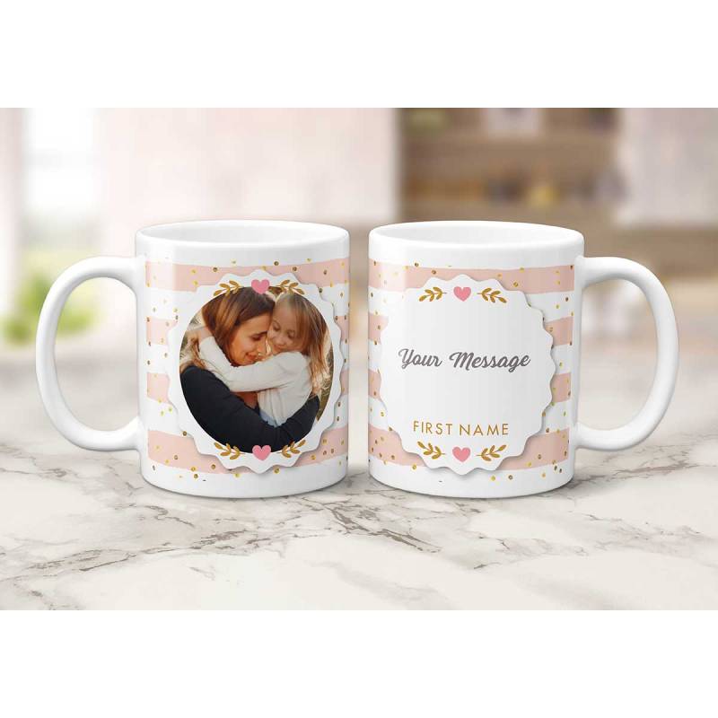 Any Photo Any Message Pink Stripes Personalised Mug