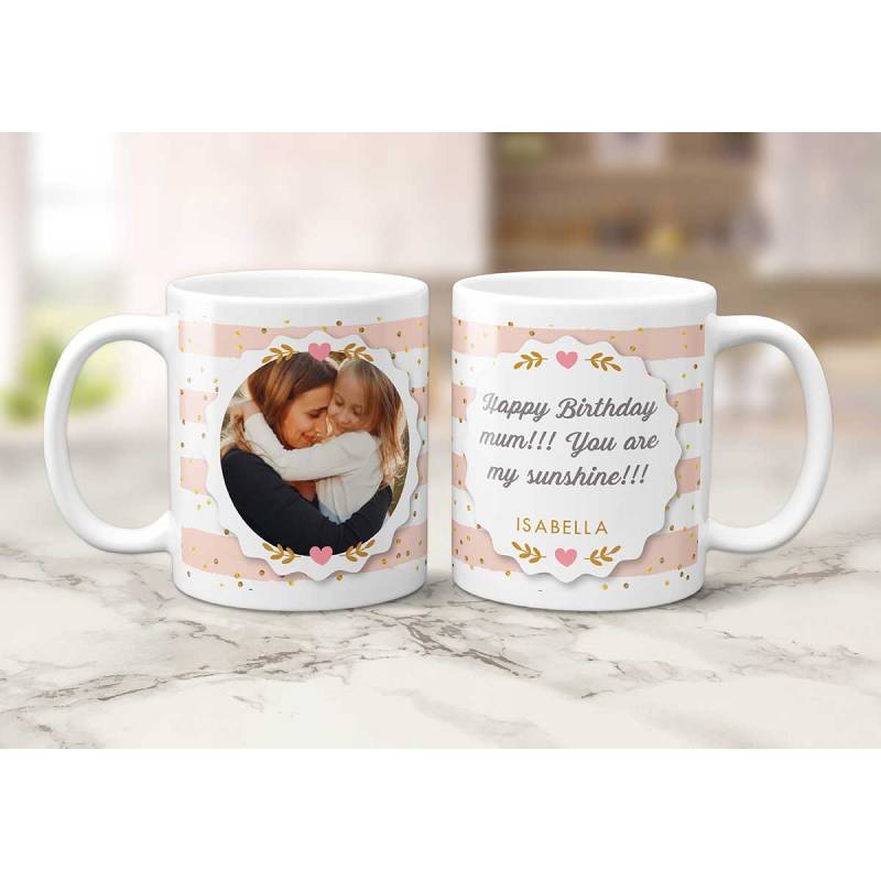 Any Photo Any Message Pink Stripes Personalised Mug