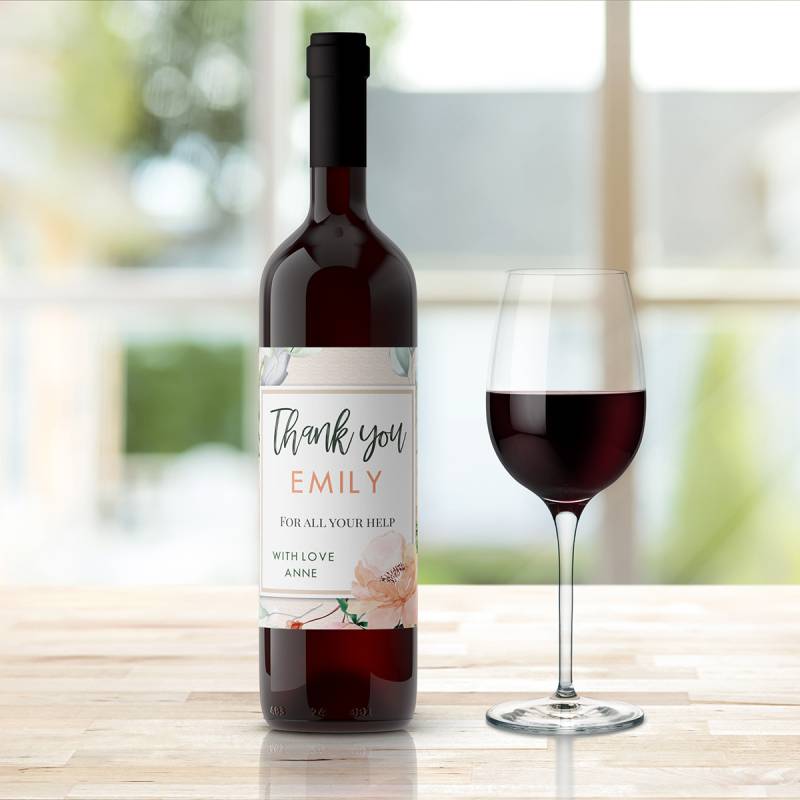 Thank You Watercolor Floral Personalised Wine