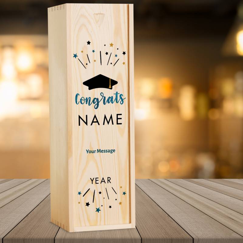 Congrats Graduation Personalised Wooden Single Wine Box (Includes Wine)