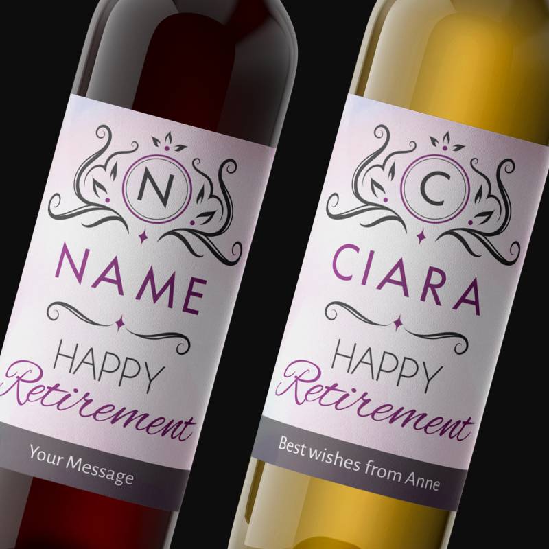 Happy Retirement Any Name Any Message Purple Personalised Wine