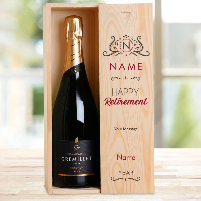 Happy Retirement Red Personalised Single Wooden Champagne Box