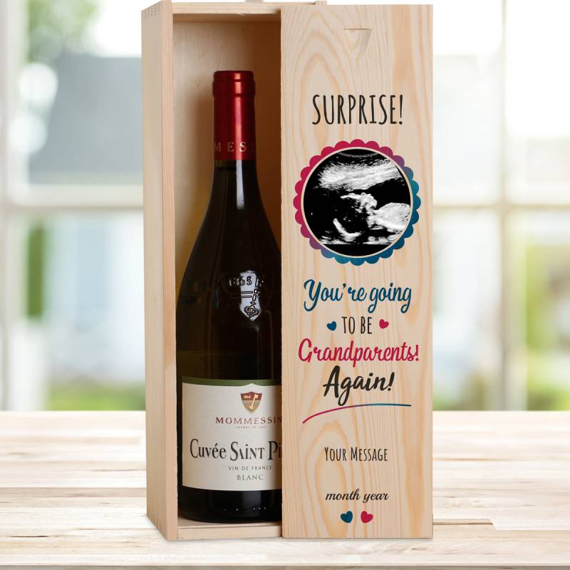 You'Re Going To Be Grandparents Again Personalised Wooden Single Wine Box (Includes Wine)