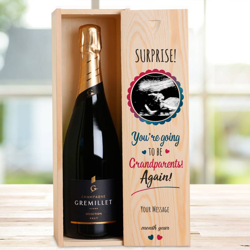 You're Going To Be Grandparents Again Personalised Single Wooden Champagne Box