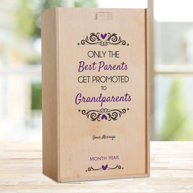 Only The Best Parents Get Promoted To Grandparents Personalised Wooden Double Wine Box (Includes Wine)