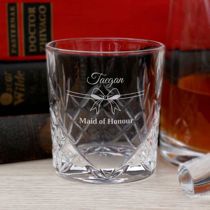 Wedding Bow - Personalised Cut-Glass Whiskey Glass