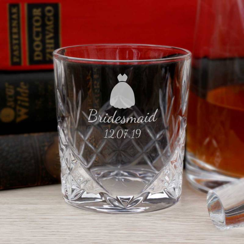 Wedding Dress - Personalised Cut-Glass Whiskey Glass