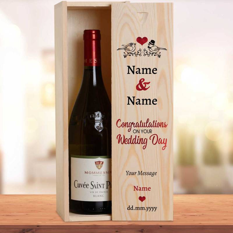 Congratulations On Your Wedding Day Birds Personalised Wooden Single Wine Box