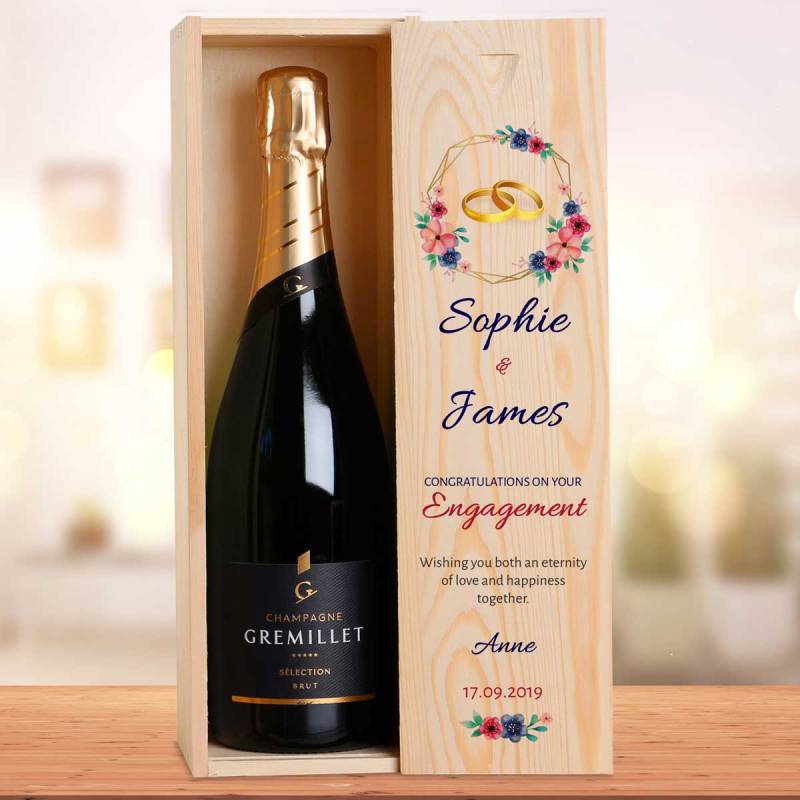 Congratulations On Your Engagement Flowers Personalised Single Wooden Champagne Box