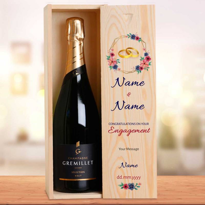 Congratulations On Your Engagement Flowers Personalised Single Wooden Champagne Box