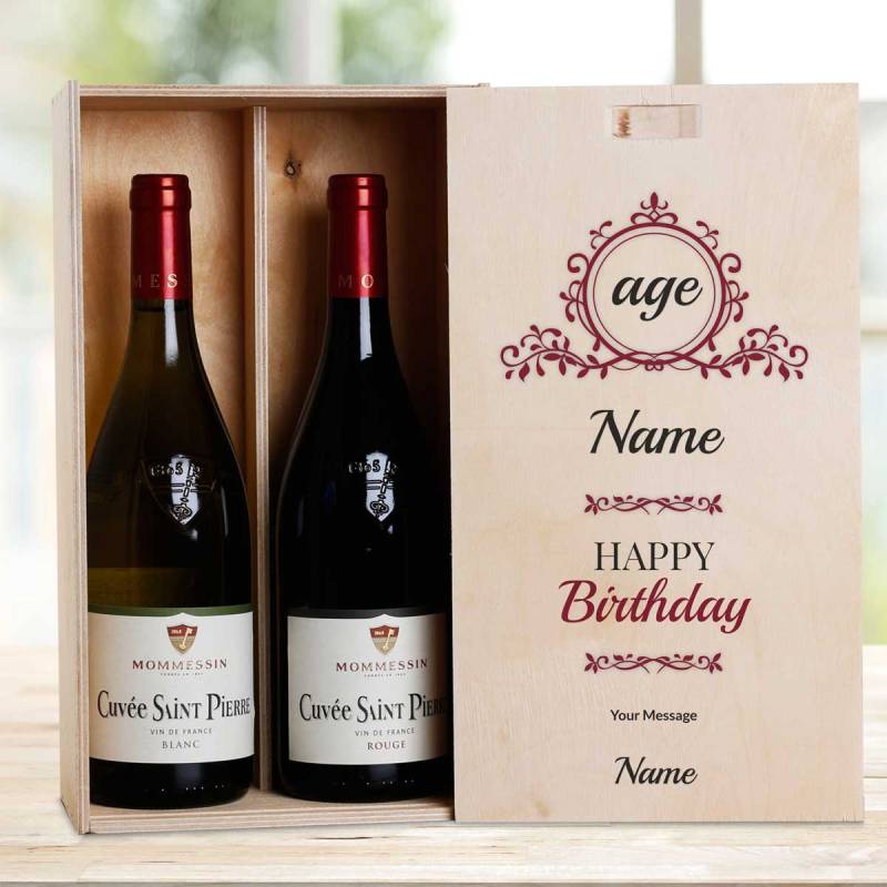 Name And Initials Happy Birthday Personalised Wooden Double Wine Box