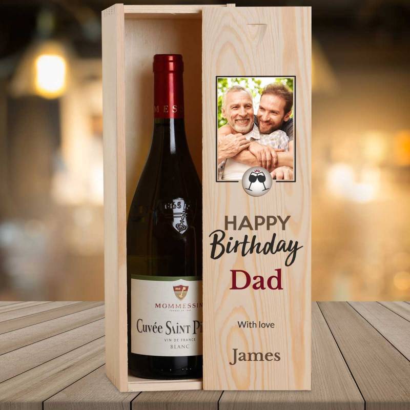 Any Photo Happy Birthday Personalised Wooden Single Wine Box