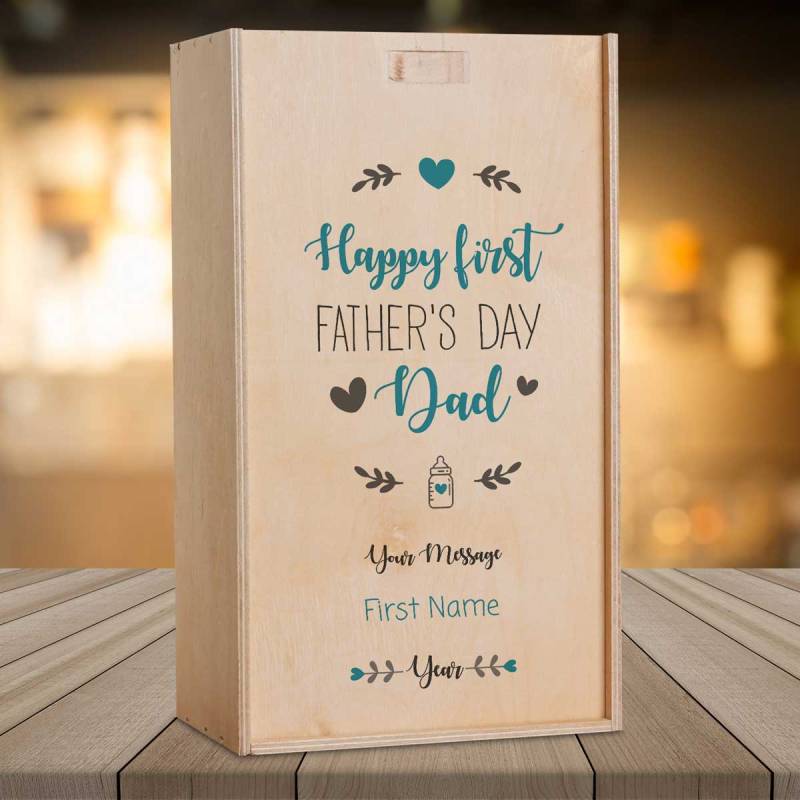 Happy First Father's Day Personalised Wooden Single Wine Box Personalised Wooden Double Wine Box