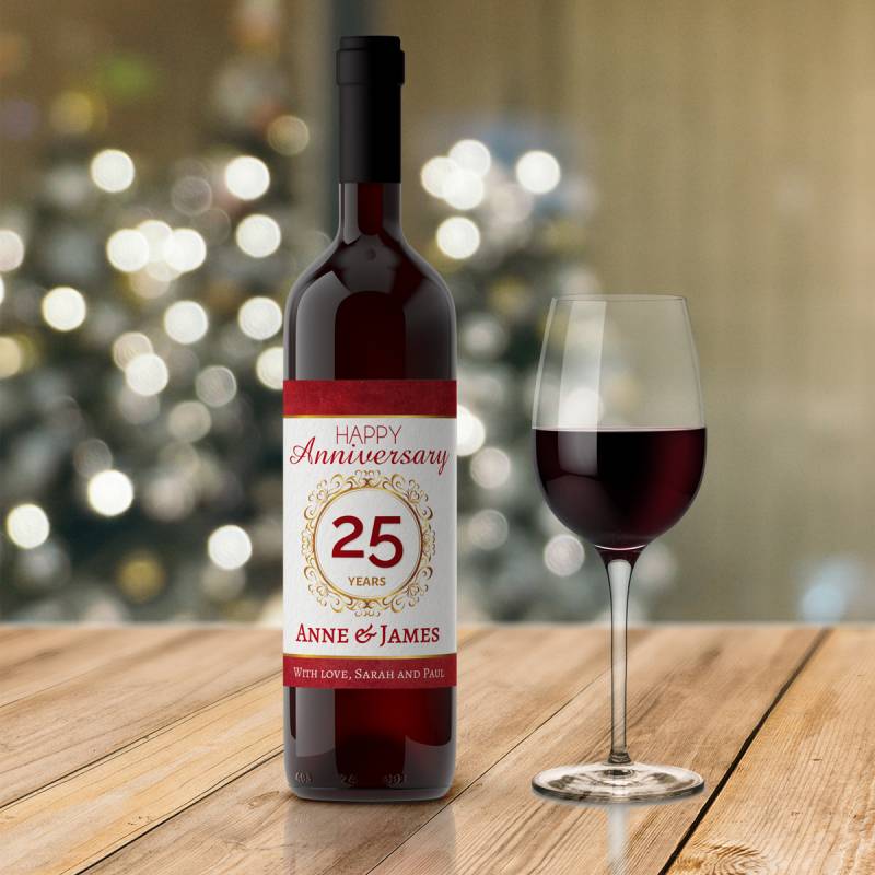 Happy Anniversary Red Personalised Wine