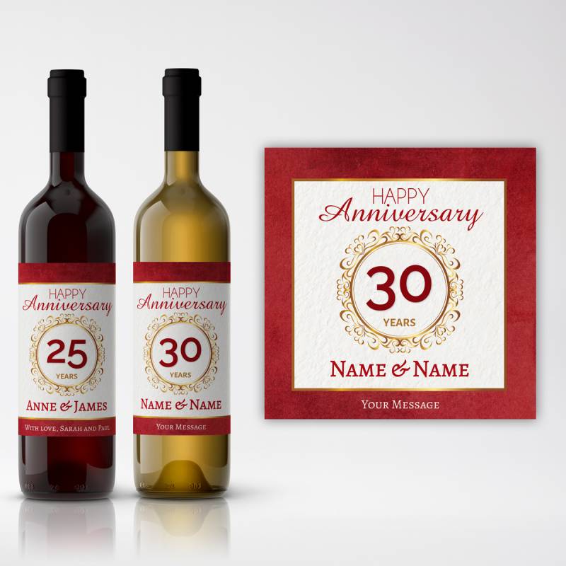 Happy Anniversary Red Personalised Wine