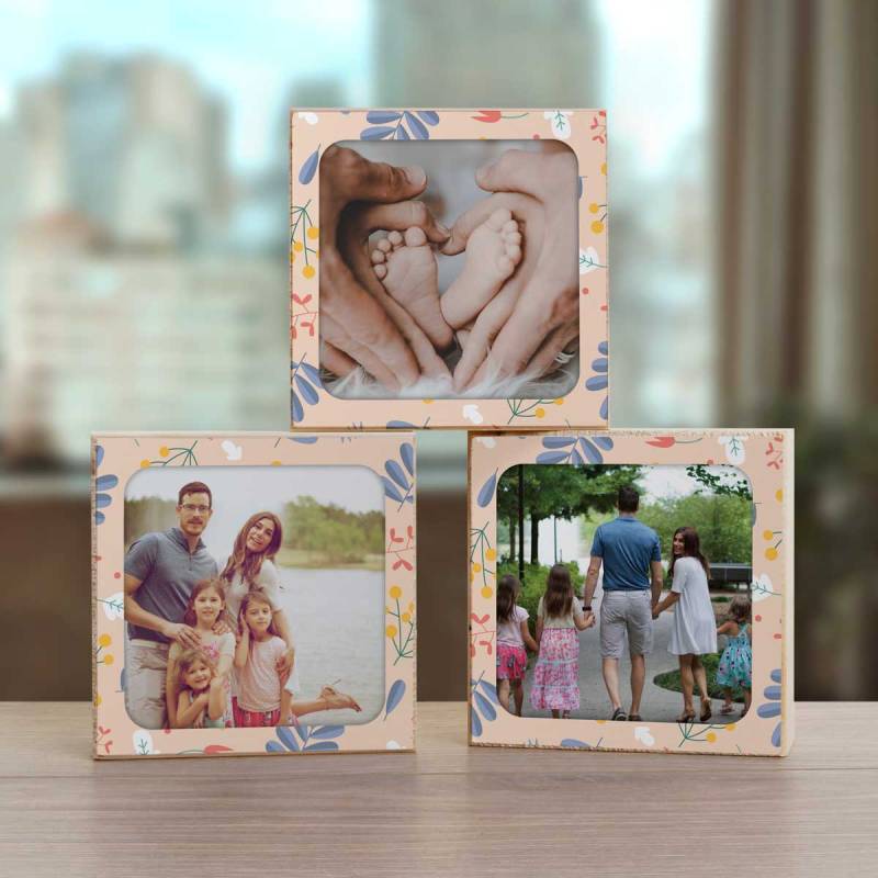 Personalised Wooden Photo Blocks - Floral Home Sweet Home